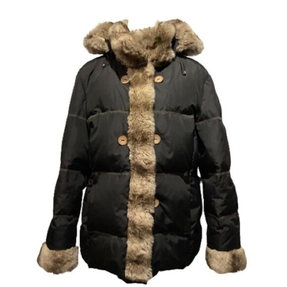 HILARY RADLEY FAUX FUR DOWN FILLED DETACHABLE HOOD ZIP UP BLACK COAT SIZE XL